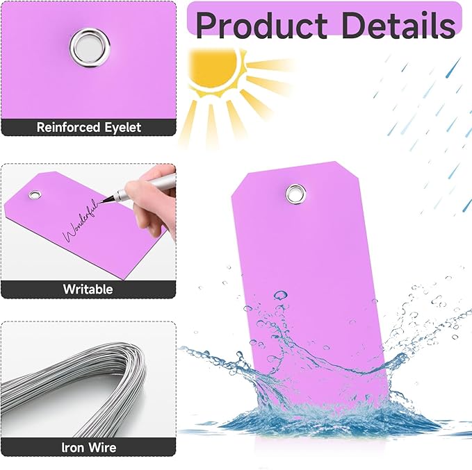 100 Plastic Shipping Tags - Waterproof, Durable, Light Purple, 4 3/4" x 2 3/8"