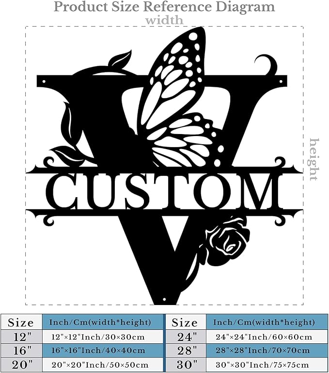 Personalized Custom Letter Name metal Signs,Custom Black Letter Monogram Wall Art Decor,Metal Signs Plaques Outdoor wall Decorative Signage (V)
