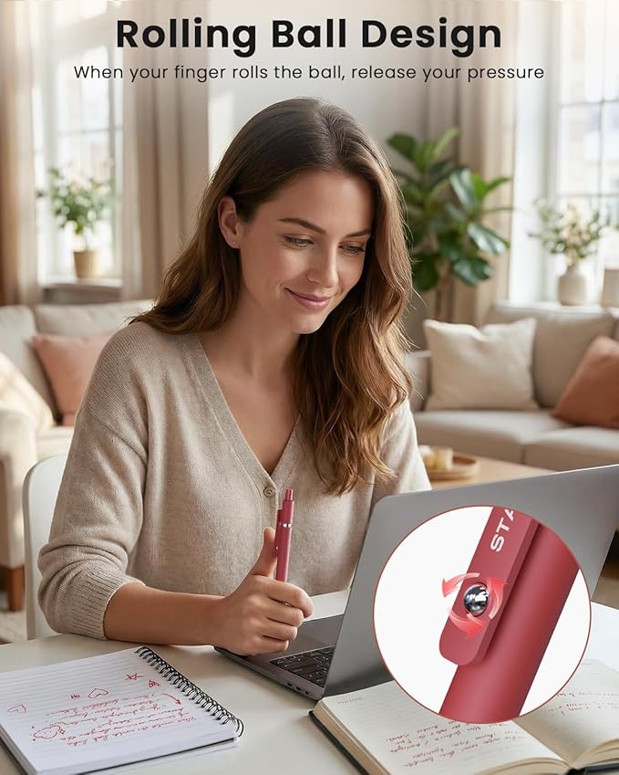 STAGEEK Red Gel Pens, 6Pcs Quick Dry Red Ink Pens with 3 Extra Refills, Fine Point Retractable Smooth Writing Pens for Journaling, Note Taking, School Supplies, Nurse Aesthetic, Office(Red)