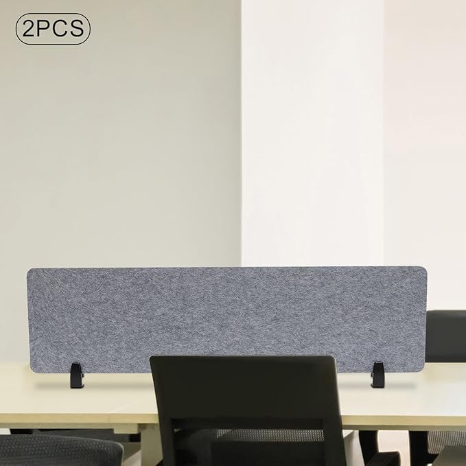 Clamp-On Acoustic Desk Divider, 2Pcs 60x16in Acoustic Partition, Desktop Privacy Panel, Sound Absorbing Workstation Panel (Castle Gray, 60" x 16")
