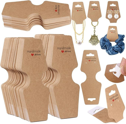 200PCS Bracelet Display Cards Sturdy Necklace Holder Cards Self Adhesive Jewelry Packaging Selling Card for Small Business of Keychain Earring Hair Band and Scrunchies Hanging
