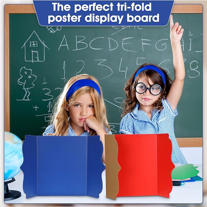 15 Pcs Trifold Presentation Board 12 x 20 Inch Trifold Poster Board Portable Science Fair Display Cardboard Foldable Posterboard for Photo Exhibition Meeting School(Colorful)