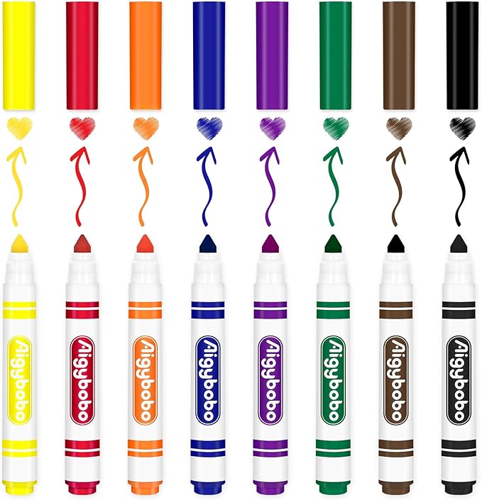 Aigybobo 200 Count Washable Markers Bulk, 8 Assorted Colors, Broad Line Conical Tip Coloring Marker for Kids, Markers Bulk Pack for Classroom, School Art Supplies & Back to School Supplies