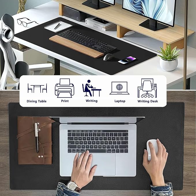 PU Leather Desk Pad Protector Gaming Mouse Pad Non Slip Desk Mat for Keyboard and Mouse Waterproof Desk Writing Pad for Office and Home Desk Accessories(Black, 31.5 * 15.7)