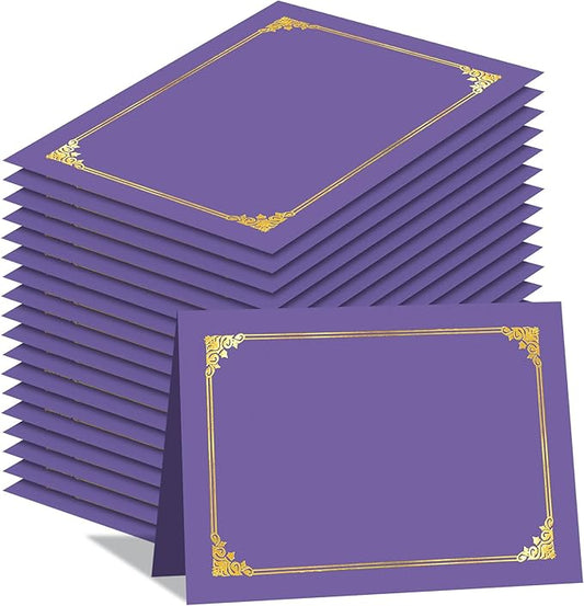 HAUTOCO 50 Packs Certificate Holders, Purple Diploma Holders, Document Award Covers Certificate Folders with Gold Foil Border for 8.5x11 Letter Size