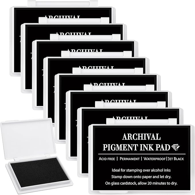 MotiMind 8 Pcs Black Archival Pigment Waterproof Ink Pad for Stamps 3.7 x 2.5 Inch Permanent Waterproof Black Ink Pad for Card Making, Stamping, Scrapbooking Gift