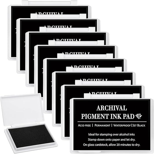 MotiMind 8 Pcs Black Archival Pigment Waterproof Ink Pad for Stamps 3.7 x 2.5 Inch Permanent Waterproof Black Ink Pad for Card Making, Stamping, Scrapbooking Gift