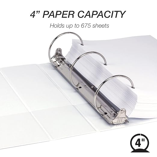 Samsill 4 Inch 3 Ring Binders, Made in USA, Economy Round Ring, Clear View Cover, 675 Sheet Capacity - for School, Home, Office - White, 6 Pack