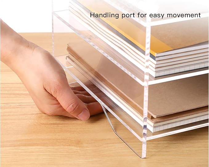HeZone Acrylic Paper Letter Tray Organizer, 5 Tiers, Transparent, Modern, Rectangular, Stackable, Office