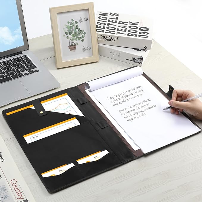 Jack&Chris Leather Portfolio, A4 Document Folder Legal Pad Padfolio, Professional Writing Letter Notepad Clipboard Sleeve Organizer, Resume Folio Binder for Men&Women,Black