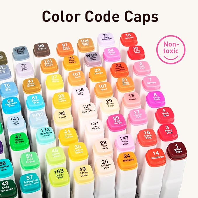 WELLOKB Alcohol Markers Set, 80 colors Alcohol Based Dual Tip, Broad and Fine Tip for Adult Coloring Books, Drawing, Sketching