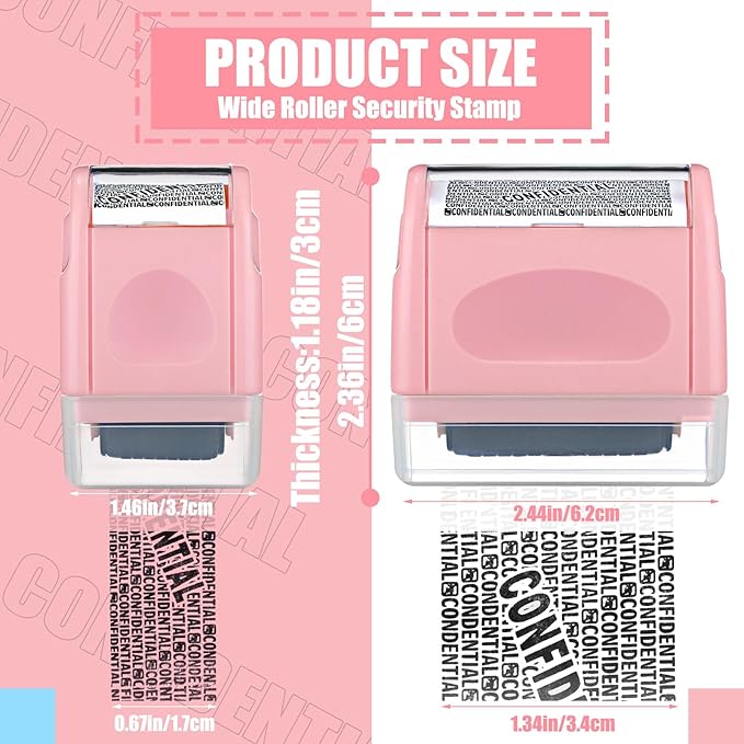 Nezyo 2 Pack Identity Protection Roller Stamp Identity Theft, Confidential, Privacy Roller Stamp Information Blocker and 4 Pack Refill Ink for ID Account Data Address Security (Pink)