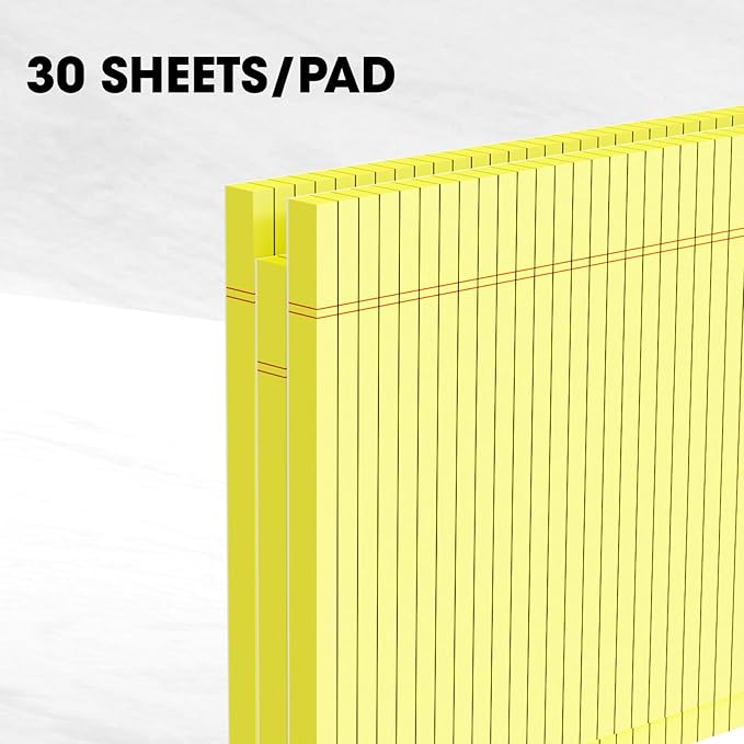 AILZFEI Yellow Legal Pads Note Pads 8.5 x 11 inch Wide Ruled, 30 Sheets/Pad, 20lb Colored Paper, Perforated Notepad with Sturdy Back (3 Pads Yellow)
