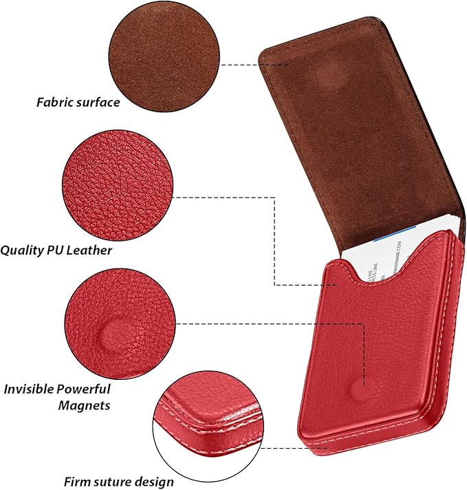 Outus 2 Pieces Business Card Holder, PU Leather Business Card Case Pocket Wallet with Magnetic Shut for Valentines Gift Men Women(Black and Red,Classic)