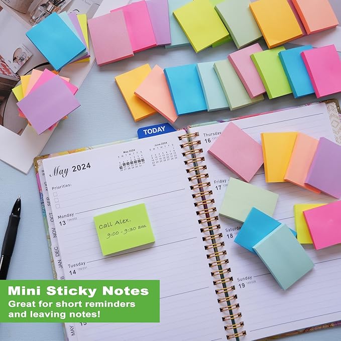 (40 Pads) Mini Sticky Notes1.5x2 in Post, 10 Bright Colors Small Sticky Notes Pad Strong Adhesive Its, Self-Stick Pads, Easy to Post for School, Home, Office