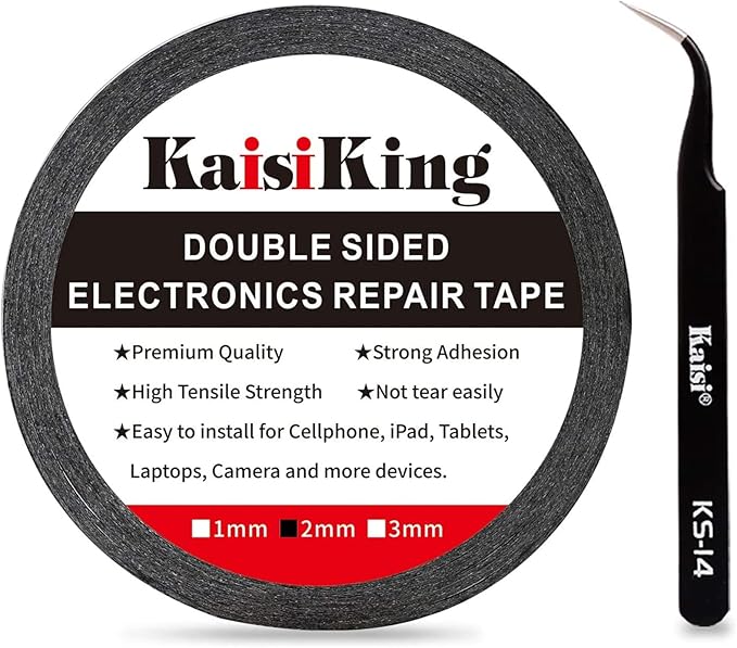 Kaisiking 2mm LCD Repair Tape for Phone Screen, Adhesive Tape with 1 Tweezers for Cell Phone, iPad, Tablets, Laptops, Camera