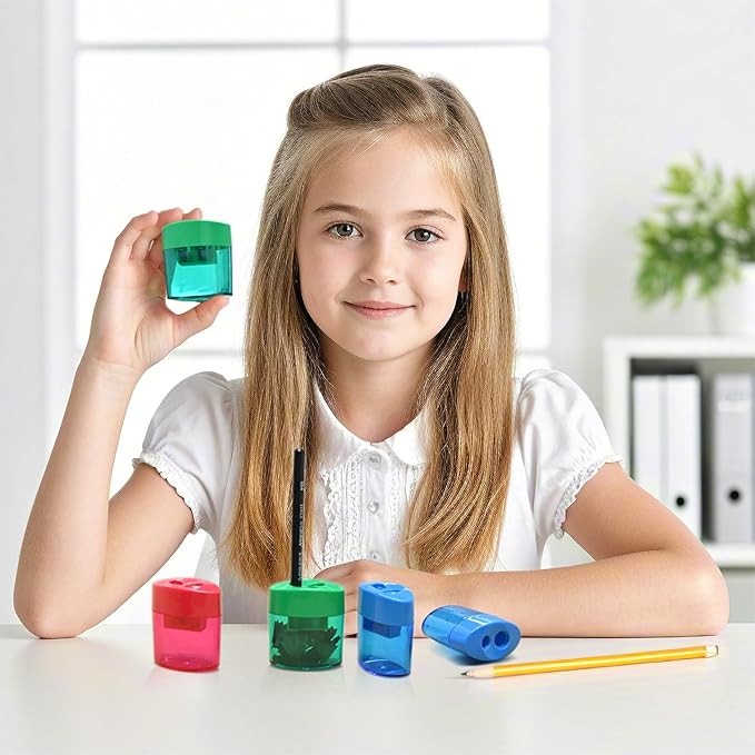 AUSTARK 24Pcs Pencil Sharpener Manual, Assorted Color Small Dual Hole Pencil Sharpeners Bulk with Lid for School Office Home (Oval-24)