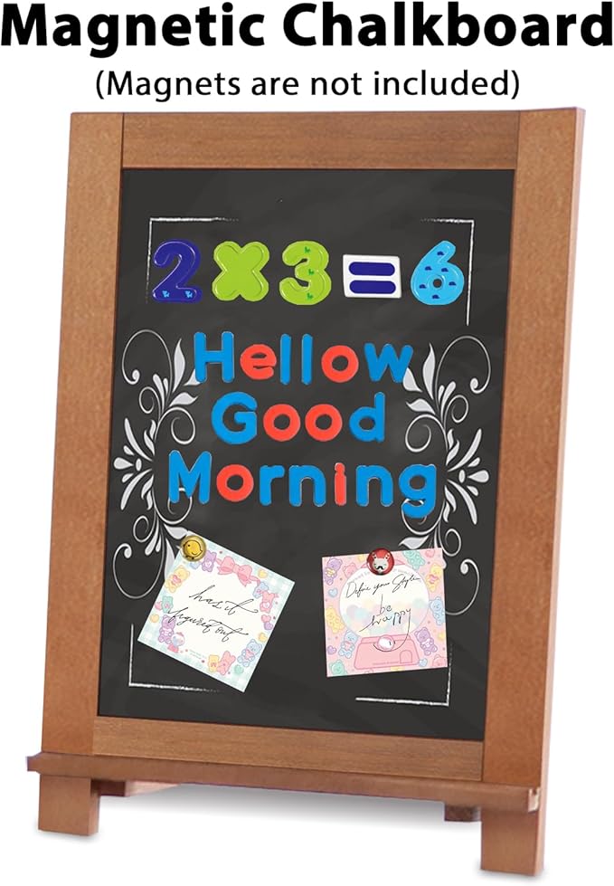 Newzealkids Tabletop Chalkboard Signs 10.2"x14" Magnetic Small Chalkboard Sign, Desktop Standing/Wall Hanging Blackboard with Liquid Chalk Marker, Wood Framed Menu Board for Kitchen, Café, Home Decor