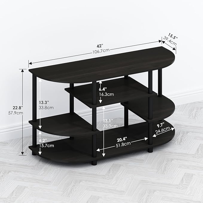 Furinno TOMI TV Stand, Corner Entertainment Center, TV Console for TV up to 46 Inch, with Shelves, Easy Assembly, for Living Room, Bedroom, Espresso