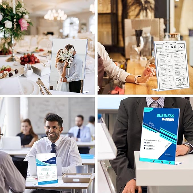DECOHOBO 24 Pack Acrylic Sign Holder 8.5 x 11, Clear Plastic Display Stands for Tabletop, L-Shape Acrylic Stands for Flyers, Documents, Office, Restaurants, Vertical Sign Holder 8.5x11 for Desktop
