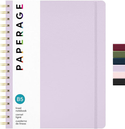 PAPERAGE Lined Spiral Journal Notebook, (Lavender), 160 Pages, Large B5 Hardcover Journal for Women & Men, 10 in x 8.15 in - 100 GSM, Thick Paper, Spiral Notebook for Work, School & Journaling
