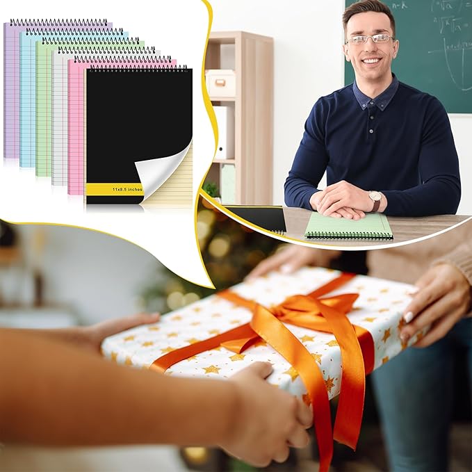 Resurhang 6 Pcs Legal Pad Top Spiral Bound Notebook 70 Sheets Double Sided College Ruled Paper Notepad Memo Steno Pad with Stiff Cover for Business College(8.5 x 11 Inches,No Holes,6 Colors)