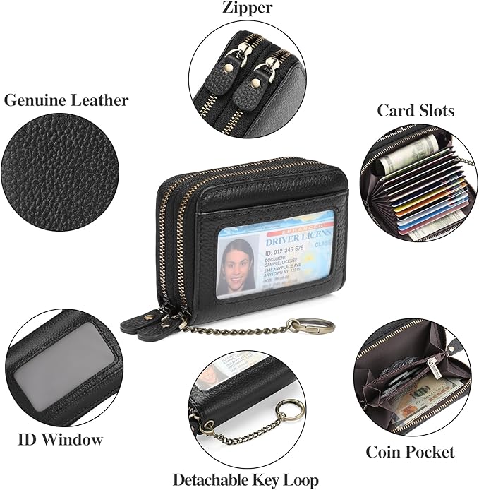 GOIACII Small Genuine Leather Wallet for Women, RFID Blocking Credit Card Holder Wallet