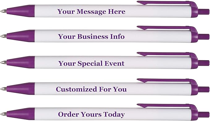RevMark Personalized Ballpoint Pen, Custom Printed Name, Business or Event Information, Timeless Advertising, USA Made Pens, Promotional Marketing, Smooth Black Ink, Bulk Pack (Purple,50 Ct.)