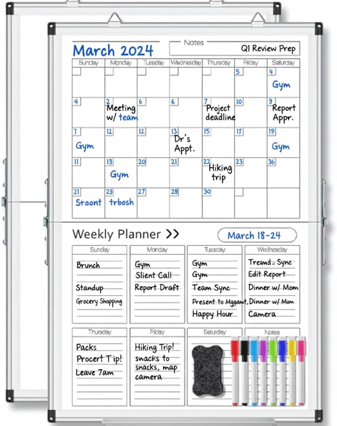 Lincia Dry Erase Calendar for Wall Undated Dry Erase Calendar Planner Aluminum Frame Whiteboard for Home Office Projects Wall Fridge (Vertical Monthly and Weekly,24" X 32")