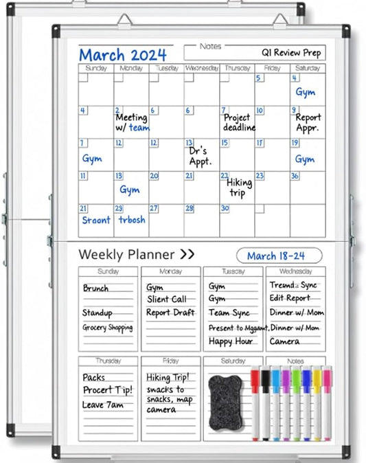 Lincia Dry Erase Calendar for Wall Undated Dry Erase Calendar Planner Aluminum Frame Whiteboard for Home Office Projects Wall Fridge (Vertical Monthly and Weekly,24" X 32")