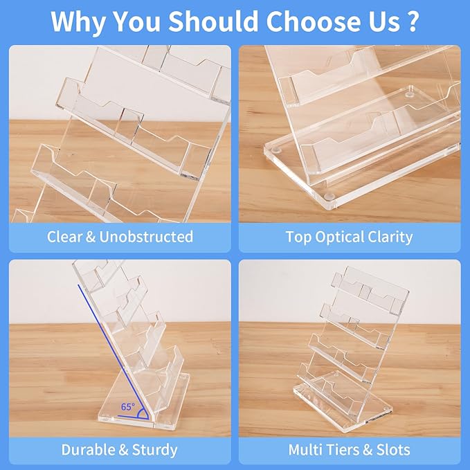 NIUBEE Acrylic Business Card Holder 8 Slots - Double Capacity Business Card Stand for Desk, 4 Tier Clear Gift Card Display for Office, Event, Exhibition
