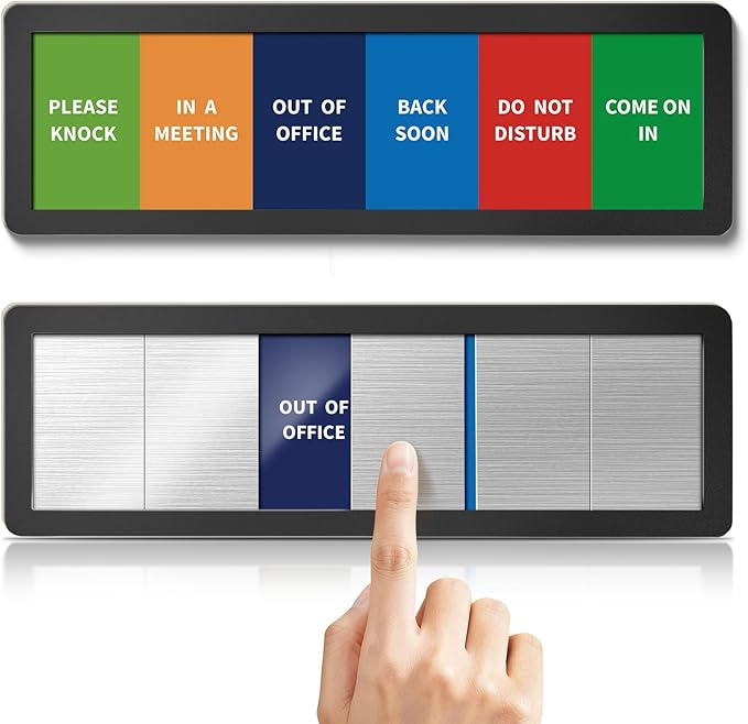 Office Door Signs-Meeting in Progress Door Sign with 6 Options, Do Not Disturb, In a Meeting, Out of Office, Working from Home, Come on in, Back Soon, Business Privacy Sign Shows the Status of the Person Inside the Room