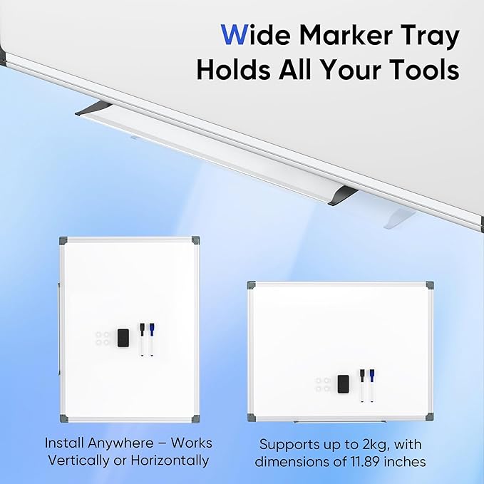 VUSIGN 36" x 24" Magnetic Whiteboard for Wall, Dry Erase Board with Silver Aluminum Frame, Hanging White Board for Office, Home, Classroom – Includes 1 Eraser, 2 Multicolor Markers & 4 Magnets