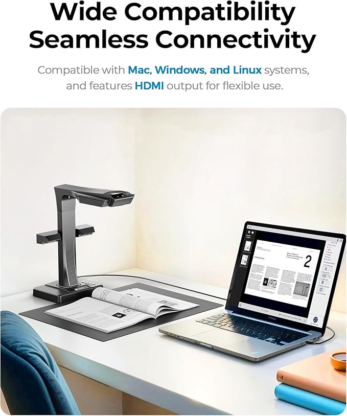CZUR ET MAX Book Scanner, 38MP High-Resolution Overhead Document Scanner with Curve-Flattening, Auto Page Detection, OCR, HDMI Output, Compatible with Windows/Mac/Linux