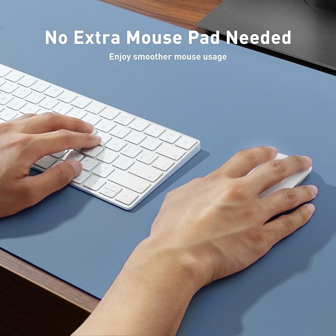 Aothia Leather Desk Pad Protector, Office Mat, Large Mouse Pad, Non-Slip PU Leather Blotter, Laptop Desk Pad, Waterproof Writing Pad for Office and Home (Denim Blue, 31.5" x 15.7")