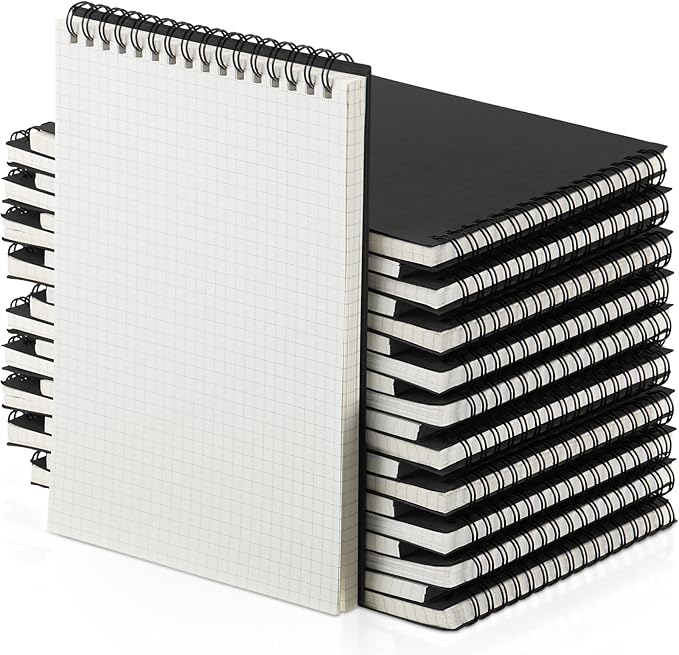 Engrowtic 24 Pack Graph Paper Spiral Notepad A5 Top Wirebound Notepad Grid Notebook Steno Pads Memo Notebook Grid Paper 140 Pages for Writing Sketching Drawing Office Supplies (Black)