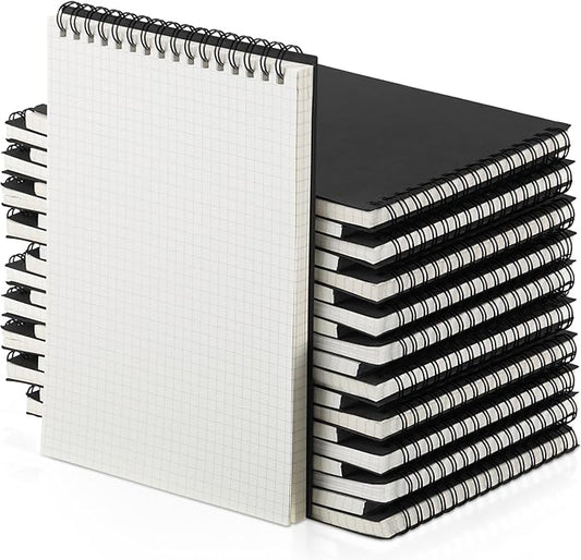 Engrowtic 24 Pack Graph Paper Spiral Notepad A5 Top Wirebound Notepad Grid Notebook Steno Pads Memo Notebook Grid Paper 140 Pages for Writing Sketching Drawing Office Supplies (Black)