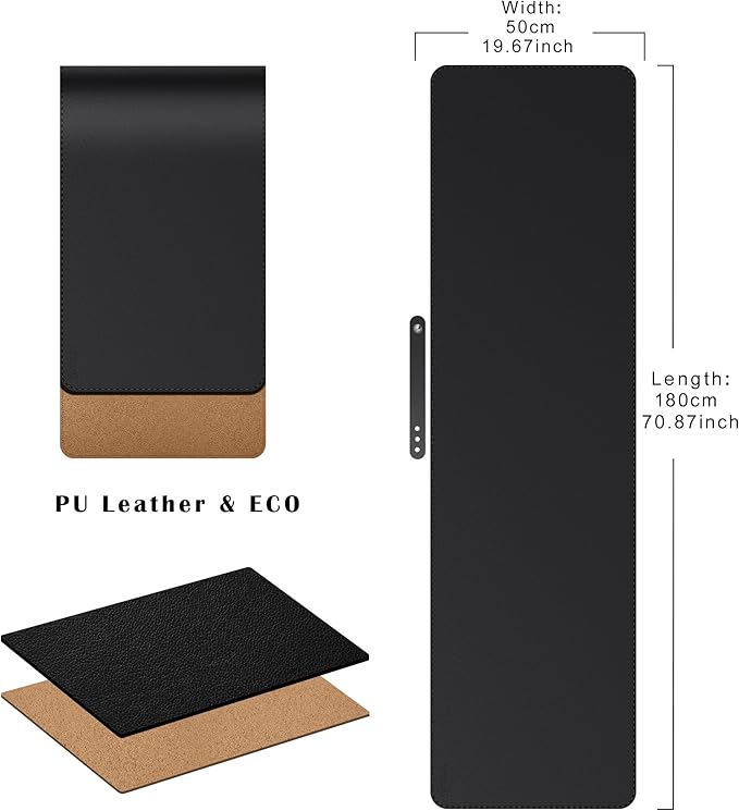 Mydours 70.9"x19.7" Black Desk Pad - Premium Dual-Sided PU Leather & Cork Design for Home and Office, Ultra-Wide Mouse Mat with Smooth Gaming Surface, Protects Desks from Heat, Ink & Liquid Spills