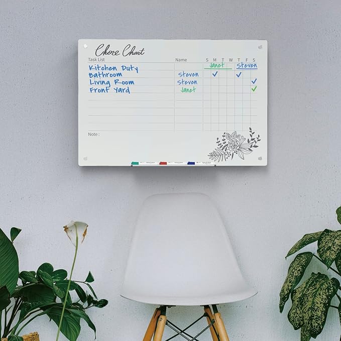 Audio-Visual Direct Magnetic Weekly Planner Dry-Erase Board for Wall - 24" x 36" - (Chore Chart, White)