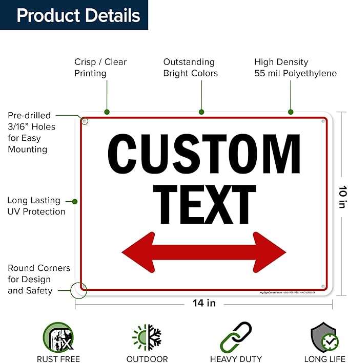 Custom Two Way Arrow Directional Sign by My Sign Center - 10x14 Inches, 55 mil Thick HDPE (High Density Polyethylene), Made in USA