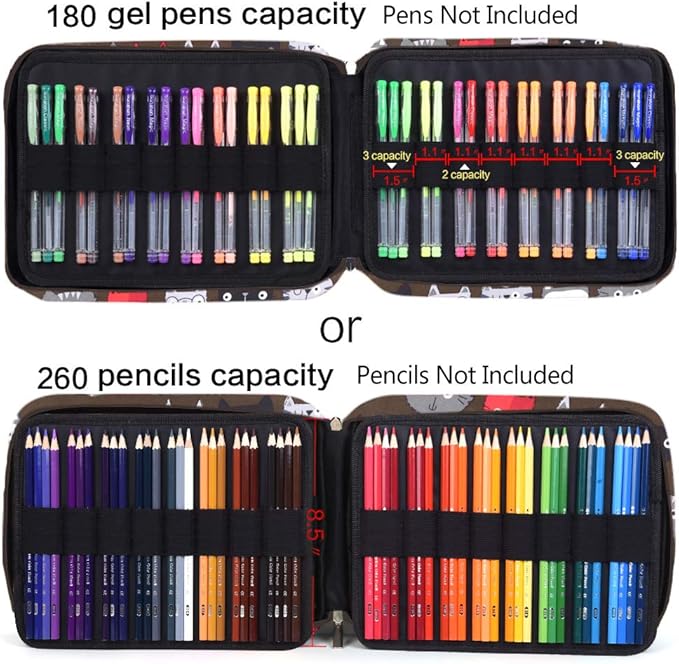 qianshan Pencil Case Holder Slot - Holds 260 Colored Pencils or 180 Gel Pens with Zipper Closure