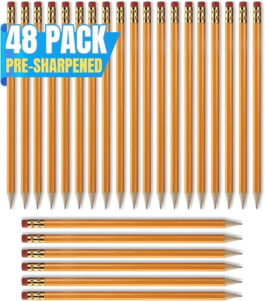1InTheOffice Lead Pencils, Sharpened Pencils #2 HB, Wood-Cased, Black Lead, Yellow Barrel, 48 Pack