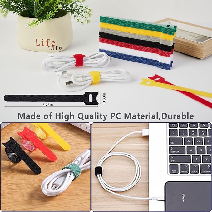ELII 300PCS Cable Management Kit,4 Cable Sleeve 35 Cable Clips with 11Cord Holders,20 Roll Cable Organizer Straps and 200 Fastening Cable Ties,20 Cable Zip Tie Mounts for Computer TV Under Desk