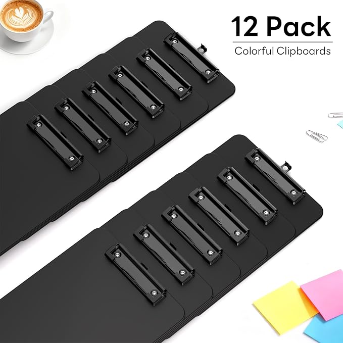 Zoenley A4 Plastic Clipboard Set of 12, Black 12.5 x 9 Letter Size for Classroom, Students, Teacher, Nurse, 8.5 x 11 Clip Board with Low Profile Black Clip, Office & School Supplies