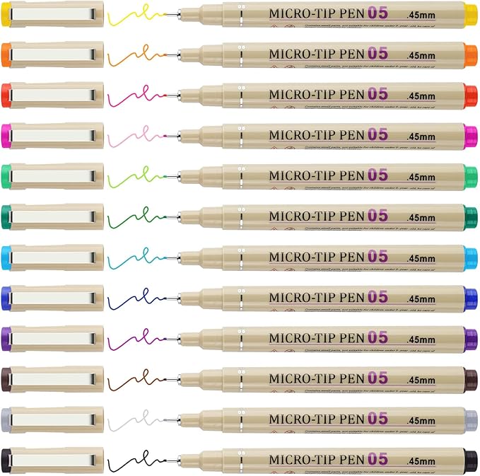 Attom Tech Art [12 Colors] 05 Micro, Fineliner Pen Set Ink, Fine Point Pen,Multi-liner, Sketching, Anime,Artist Illustrating/Technical Drawing,Office Documents