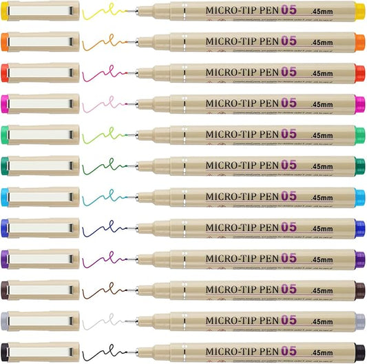 Attom Tech Art [12 Colors] 05 Micro, Fineliner Pen Set Ink, Fine Point Pen,Multi-liner, Sketching, Anime,Artist Illustrating/Technical Drawing,Office Documents