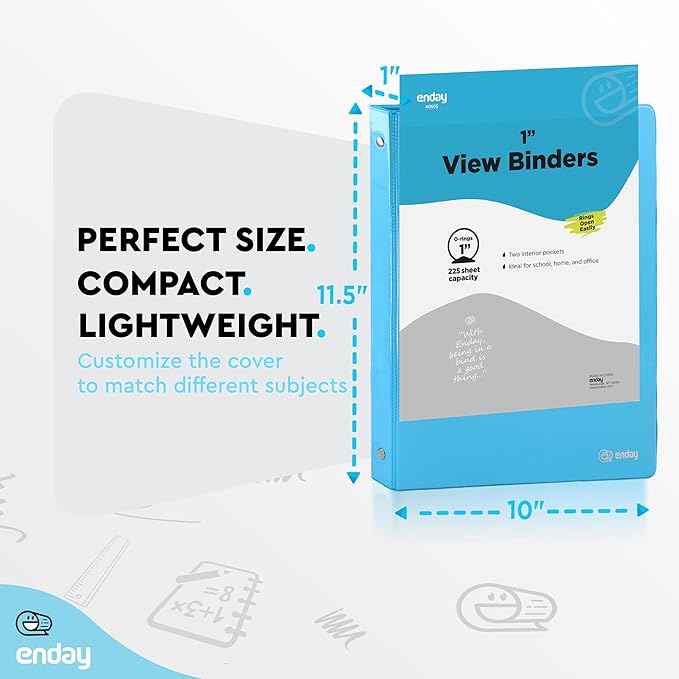 1 Inch 3 Ring Binder 1” Binder Clear View Cover with 2 Inside Pockets, Colored School Supplies Office and Home Binders Assorted Colors May Vary (4 Pack) – by Enday