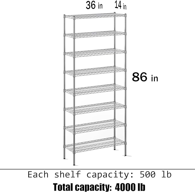 Regal Altair 14" Deep x 36" Wide x 86" Height Wire Shelving Kit | 8-Tier |NSF Commercial Storage Rack Unit