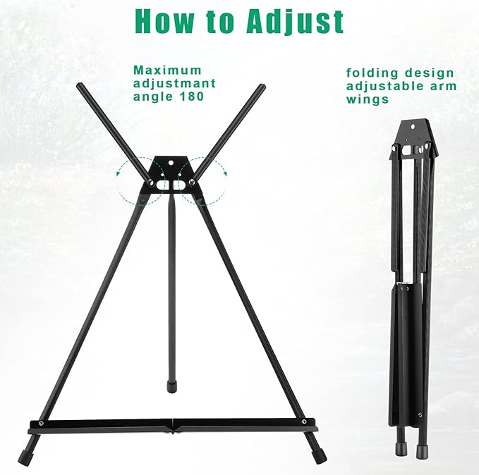 Xinnun 12 Pcs Aluminum 15'' to 21'' High Tabletop Easel Display Adjustable Portable Tripod Desktop with Extension Arm Wings and Rubber Feet for Canvas, Paintings Suitable for School Studio(Black)