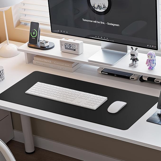 Boutilon Leather Desk Pad Protector,Non-Slip Mouse Pad,Laptop Desk Pad,Office Mouse Mat,Waterproof Leather Desk Blotter,Desk Writing Pad for Office and Home (XXL-Black,47.2"x 17")